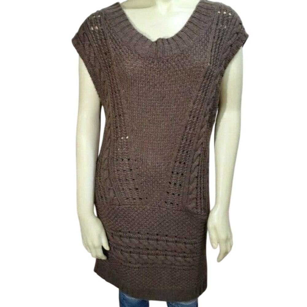 Free People Tunic Sweater S Womens V Neck Sleeveless Chunky Knit Cottage Core